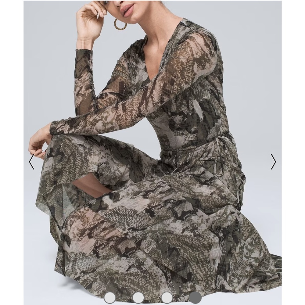 WHBM Snake Print Tiered Mesh Wrap Dress